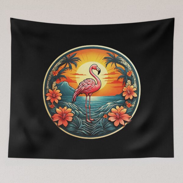 Item preview, Pink Flamingo by The Ocean with Hawaii Flowers designed and sold by NautiChic.