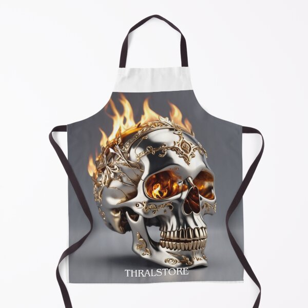 Item preview, Silver Skull With Golden Details in Flames designed and sold by ThralStore.