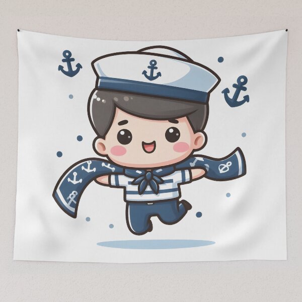 Item preview, Kawaii Sailor With A Navy Blue Anchor-Printed Scarf designed and sold by CanvasCutie.