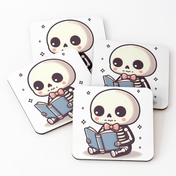 Item preview, Kawaii Whimsical Skeleton Reading A Book With Bowtie designed and sold by CanvasCutie.