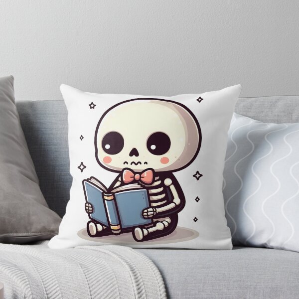Item preview, Kawaii Whimsical Skeleton Reading A Book With Bowtie designed and sold by CanvasCutie.