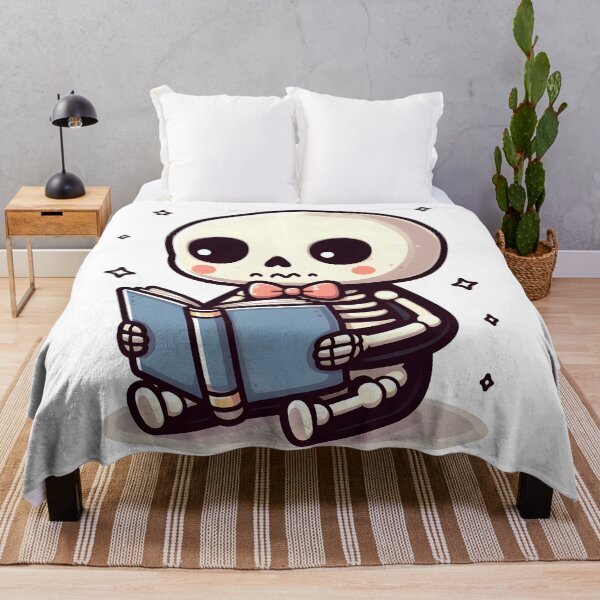 Item preview, Kawaii Whimsical Skeleton Reading A Book With Bowtie designed and sold by CanvasCutie.