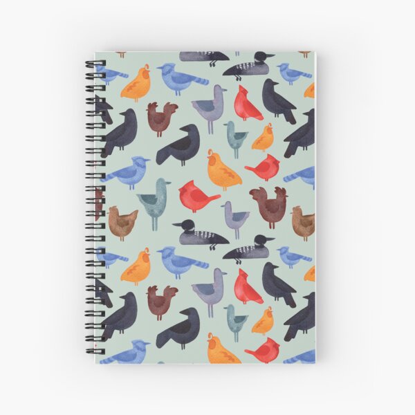 Watercolor Busy Birds on Sage Spiral Notebook