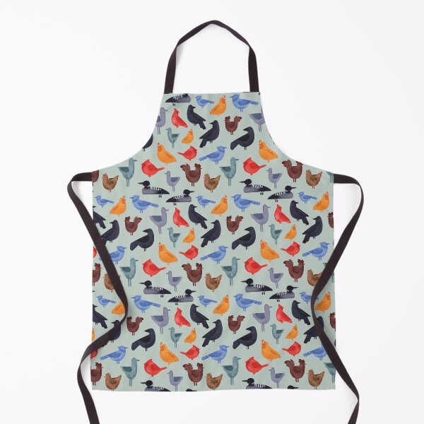 Watercolor Busy Birds on Sage Apron