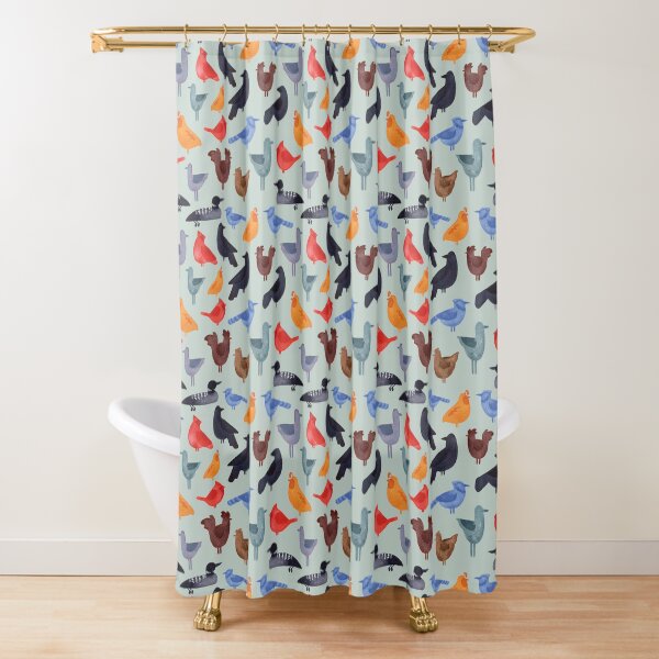 Watercolor Busy Birds on Sage Shower Curtain
