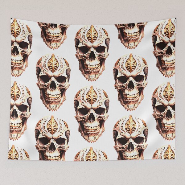 Item preview, A bone skull with an openwork carved pattern and gold inserts designed and sold by MadinaFatt.
