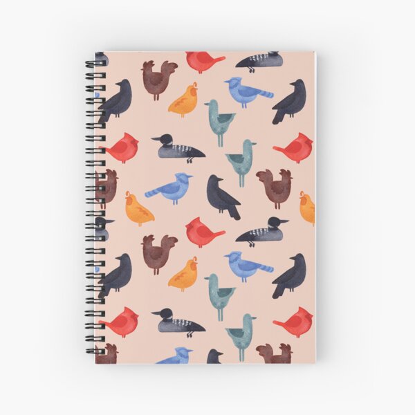 Watercolor Birds of a Feather on Peach Spiral Notebook