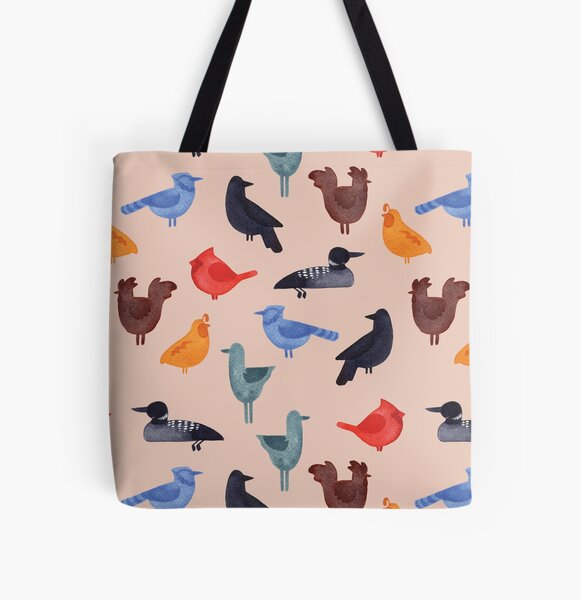 Watercolor Birds of a Feather on Peach All Over Print Tote Bag
