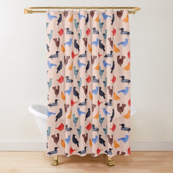 Watercolor Birds of a Feather on Peach Shower Curtain