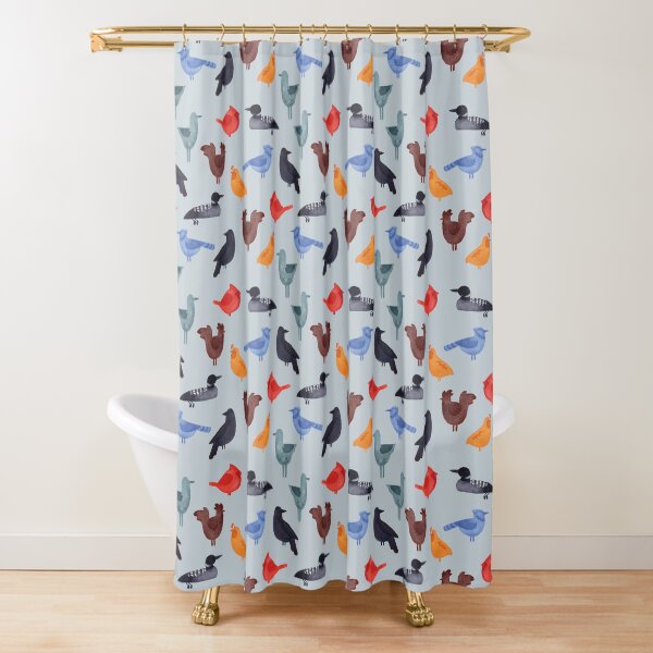 Watercolor Birds of a Feather on Pale Blue Shower Curtain