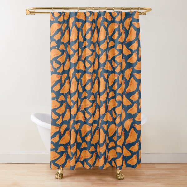 Topsy Turvy Quails on Navy Shower Curtain