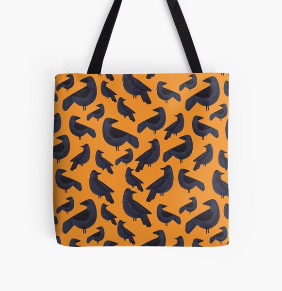 Watercolor Ravens on Pumpkin All Over Print Tote Bag