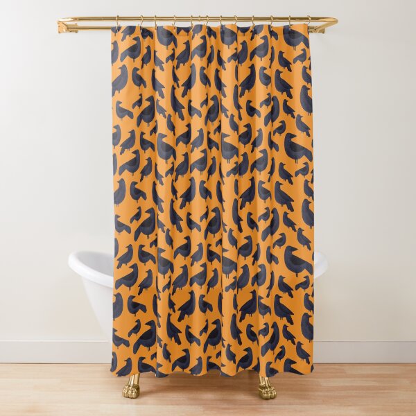 Watercolor Ravens on Pumpkin Shower Curtain