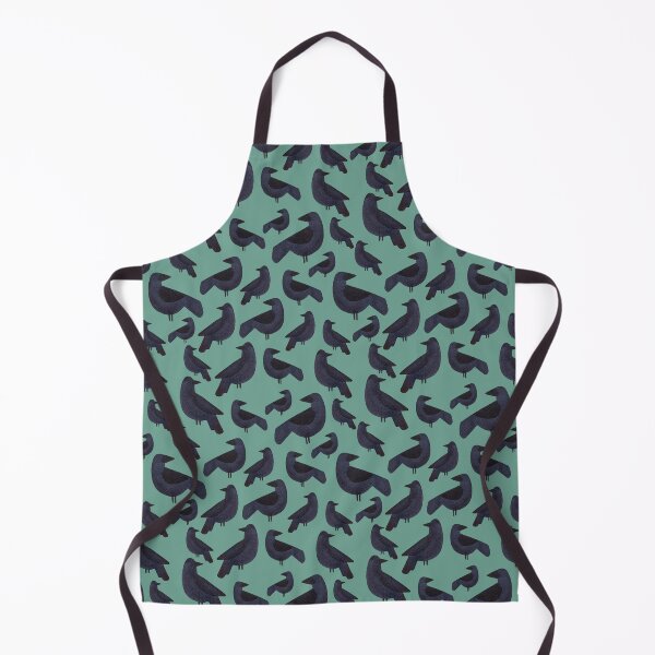 Watercolor Ravens on Jade Apron