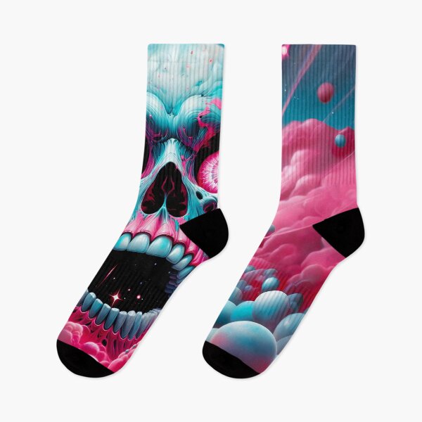 Item preview, Crazy Screaming Skull Head in Space Neon Pink Aqua Blue Pastel Colors designed and sold by Lososko.