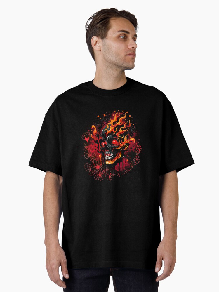 Thumbnail 1 of 7, Oversized T-Shirt, Blaze of Glory Skull Tee designed and sold by nncreator.