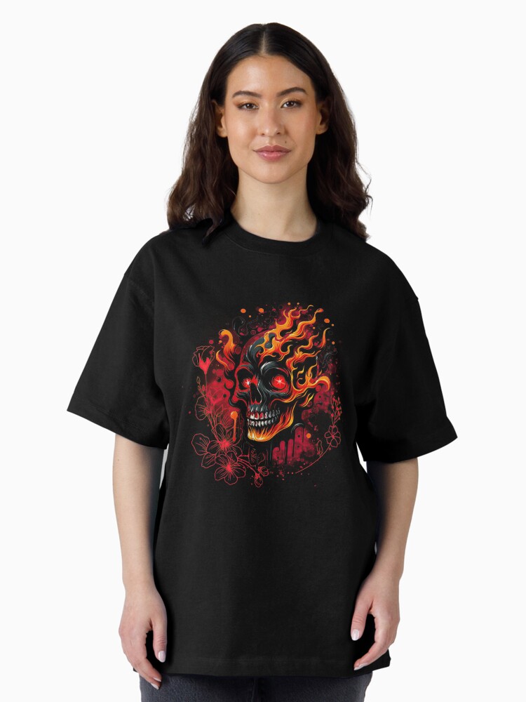 Thumbnail 2 of 7, Oversized T-Shirt, Blaze of Glory Skull Tee designed and sold by nncreator.