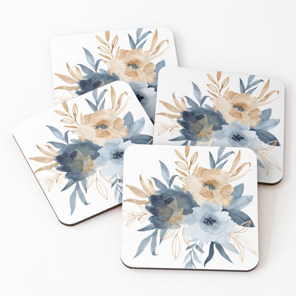 Item preview, Watercolor blue and gold flowers designed and sold by tapilipa.