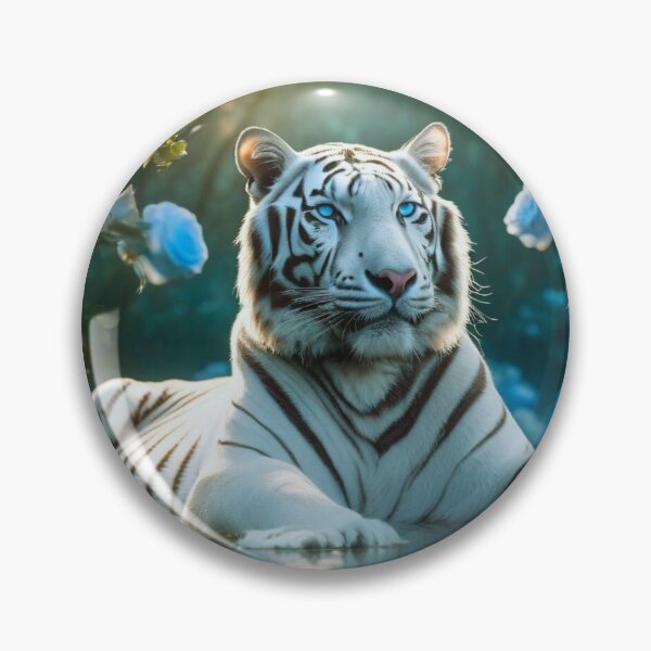 Item preview, Spectral Guardian: White Tiger Amidst Azure Roses designed and sold by JZDezignsz.