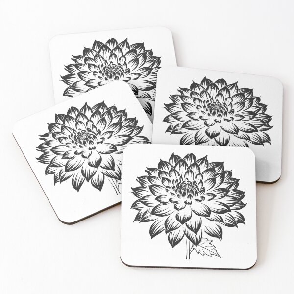 Item preview, Black and White Drawing of a Dahlia designed and sold by Petalandfur.