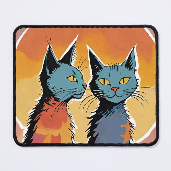 Item preview, Boho Retro Two Cats - Simple Illustration in green, Blue, and Black designed and sold by ironpalette.