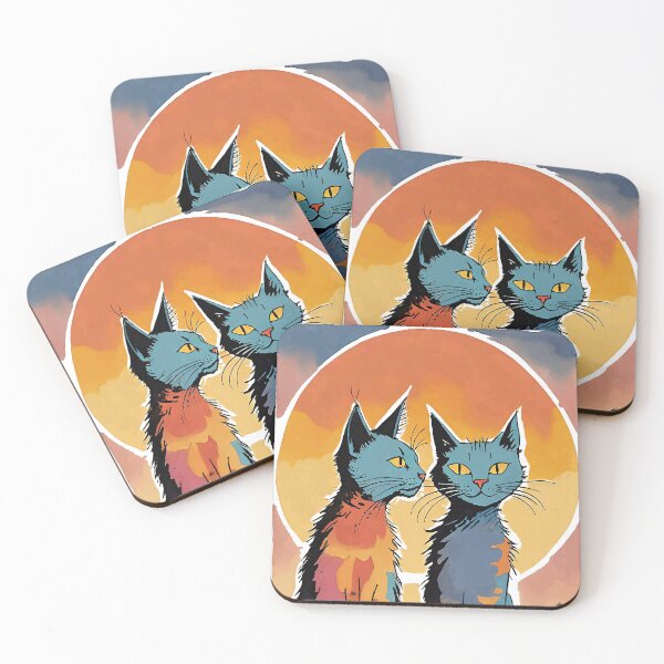 Item preview, Boho Retro Two Cats - Simple Illustration in green, Blue, and Black designed and sold by ironpalette.