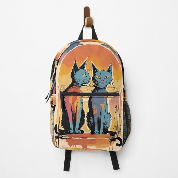 Item preview, Boho Retro Two Cats - Simple Illustration in green, Blue, and Black designed and sold by ironpalette.