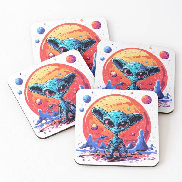 Item preview, a cartoon alien with planets in the background designed and sold by Enga6.