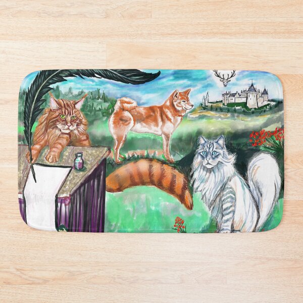 Item preview, cat meeting in the forest with their dog Shiba designed and sold by Valérie Ozanon.