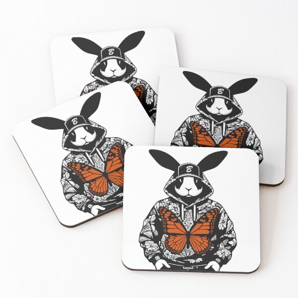 Item preview, Rapper rabbit in a floral sweatshirt and a butterfly designed and sold by PsychoBunnyShop.