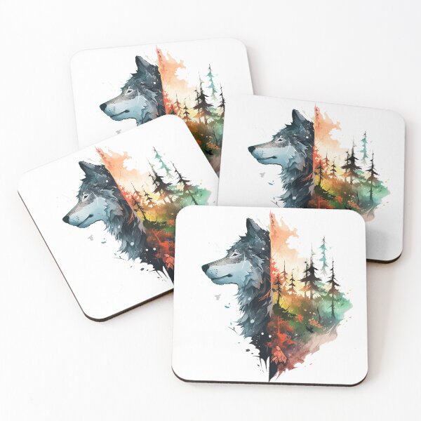 Item preview, wolf head and forest designed and sold by skateras.