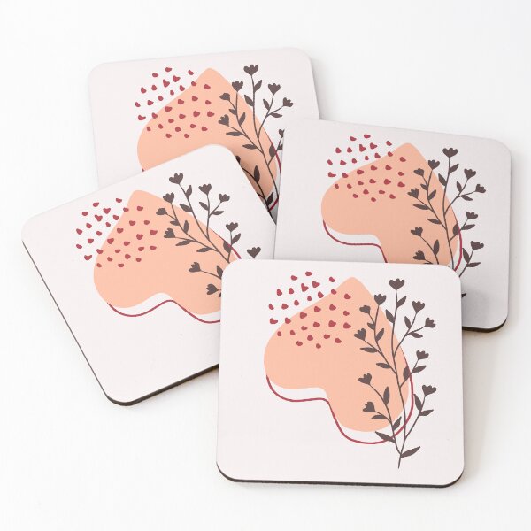 Item preview, Flower Leaves & Pink Heart ; Botanical Boho Pattern designed and sold by PatternInArt.
