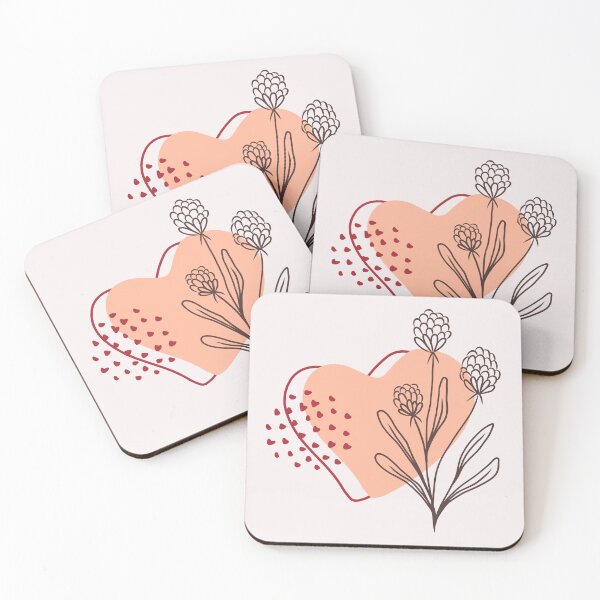 Item preview, Pink Heart & Flower Leaves  ; Botanical Boho Pattern designed and sold by PatternInArt.