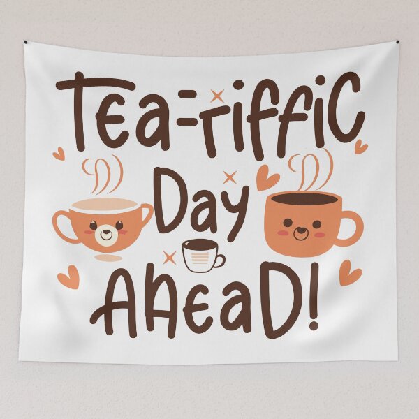 Item preview, Tea-riffic Day Ahead 2: Orange and Dark Brown Tone with Cute Mugs, Heart, and Stars Decors designed and sold by HahaHandlesHub.