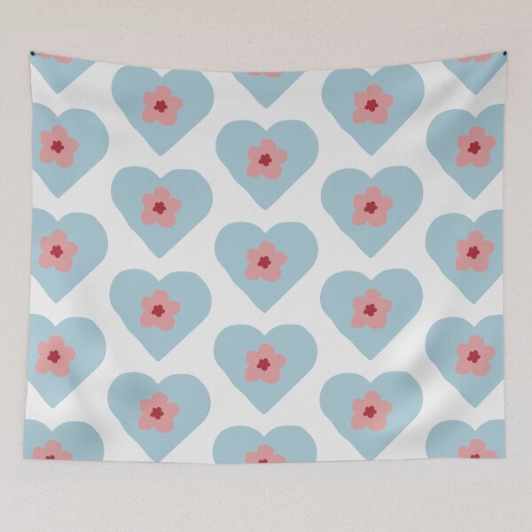 Item preview, Blue Boho Heart and Pink Flower ; Bohemian Pattern designed and sold by PatternInArt.