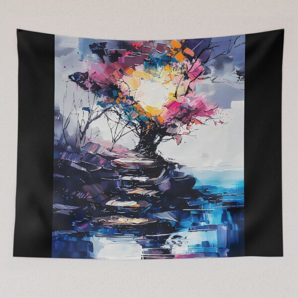 Item preview, Abstract painting, the light from the tree of life, on an island at the edge of the lake, cinematic art designed and sold by Gabi.Media.