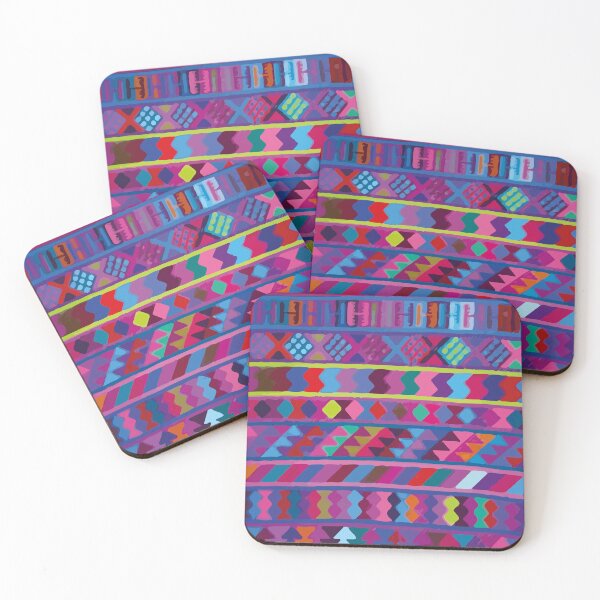 Item preview, Multicolor geometric vibrant hand painted mexican folk art purple dopamine decor designed and sold by T-Mex.