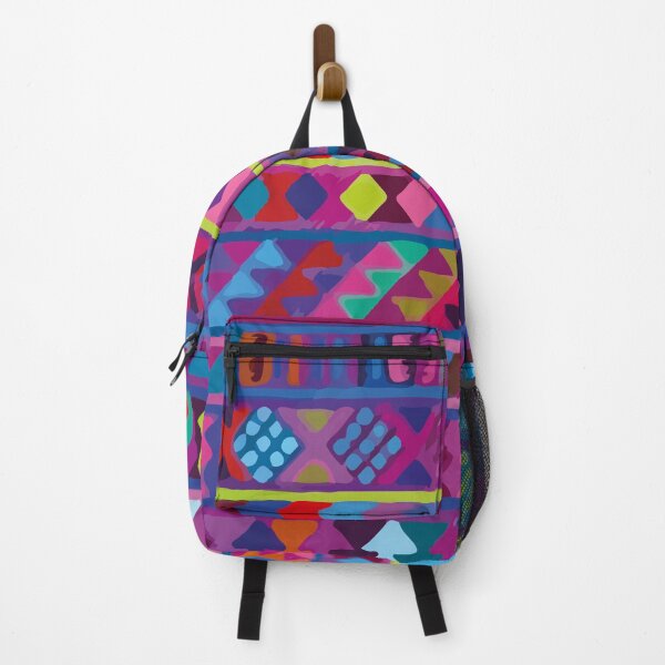 Item preview, Multicolor geometric vibrant hand painted mexican folk art purple dopamine decor designed and sold by T-Mex.