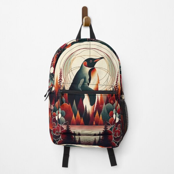 Item preview, Red Orange Maroon Penguin In The Forest Geometric Abstract 1970s Illustration Pattern designed and sold by PenguinForests.