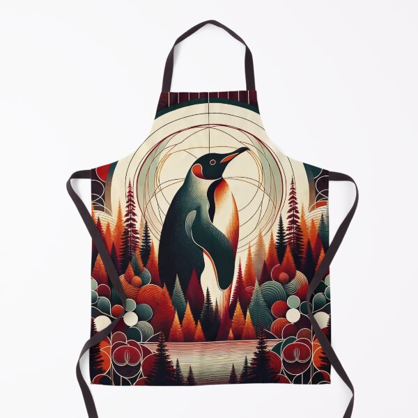 Item preview, Red Orange Maroon Penguin In The Forest Geometric Abstract 1970s Illustration Pattern designed and sold by PenguinForests.