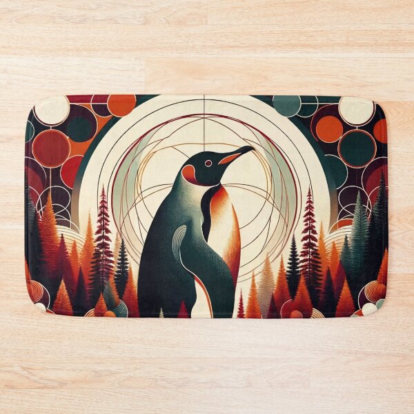 Item preview, Red Orange Maroon Penguin In The Forest Geometric Abstract 1970s Illustration Pattern designed and sold by PenguinForests.