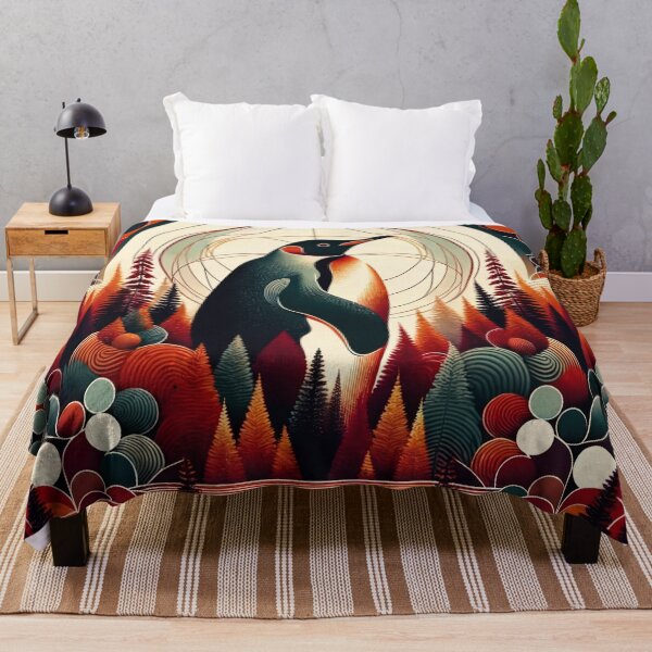 Item preview, Red Orange Maroon Penguin In The Forest Geometric Abstract 1970s Illustration Pattern designed and sold by PenguinForests.