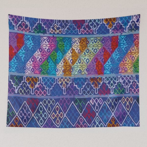 Item preview, Mexican handcrafted folk art textile bright royal blue embroidery maximalist decor designed and sold by T-Mex.