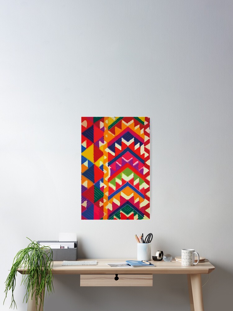 Aperçu 2 sur 3. Poster avec l'œuvre Tissu à chevrons multicolores, décor maximaliste, vinaigrette dopamine, motif vibrant créée et vendue par T-Mex.