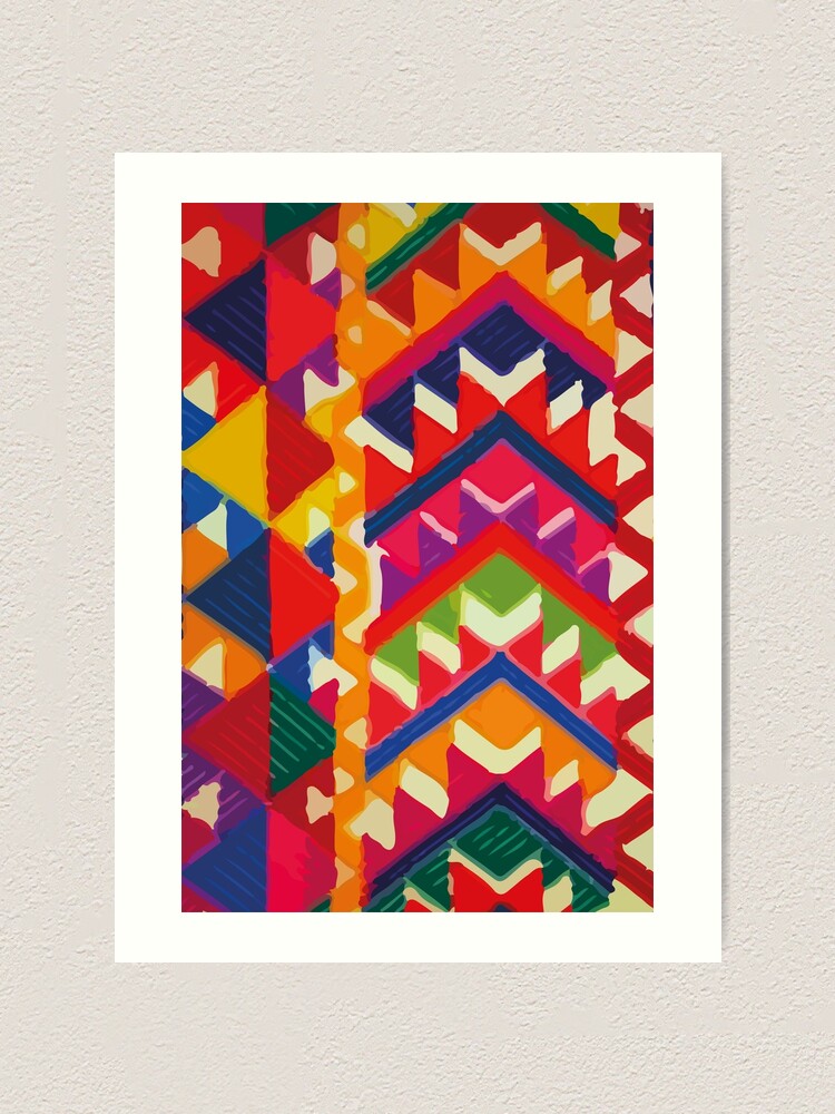 Aperçu 1 sur 3. Impression artistique avec l'œuvre Tissu à chevrons multicolores, décor maximaliste, vinaigrette dopamine, motif vibrant créée et vendue par T-Mex.
