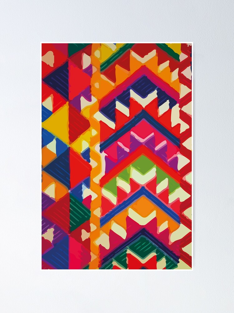 Aperçu 1 sur 3. Poster avec l'œuvre Tissu à chevrons multicolores, décor maximaliste, vinaigrette dopamine, motif vibrant créée et vendue par T-Mex.