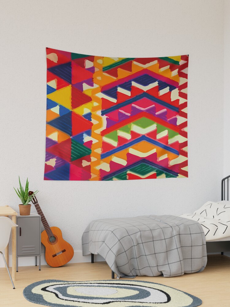 Aperçu 1 sur 3. Tentures avec l'œuvre Tissu à chevrons multicolores, décor maximaliste, vinaigrette dopamine, motif vibrant créée et vendue par T-Mex.