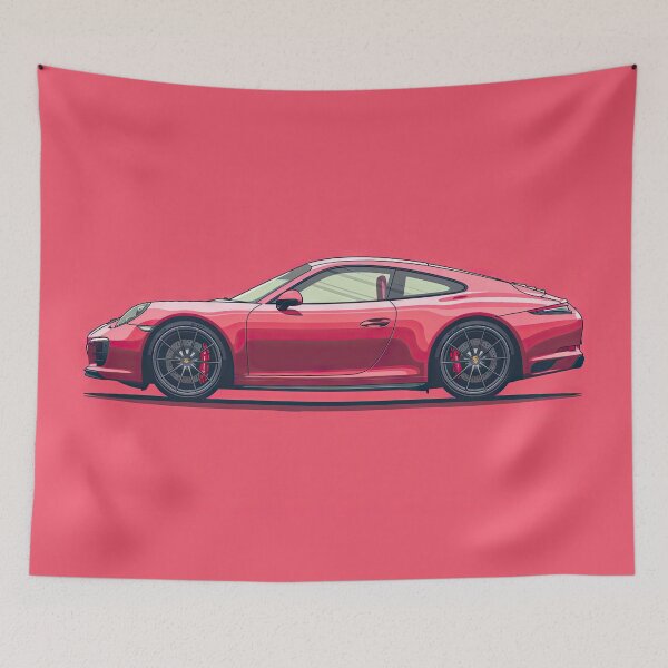 Item preview, Stylish red Porsche coupe on a bright pink background on a sunny day designed and sold by Jerhus.