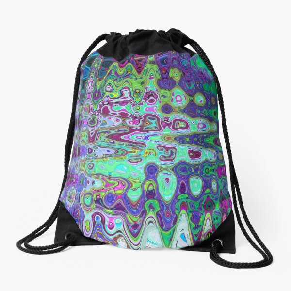 Abstract Green and Purple Wavy Mosaic Retro Drawstring Bag