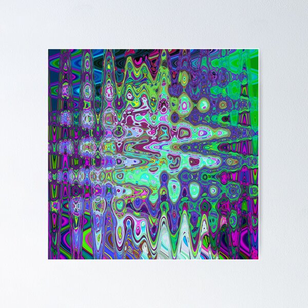 Abstract Green and Purple Wavy Mosaic Retro Poster
